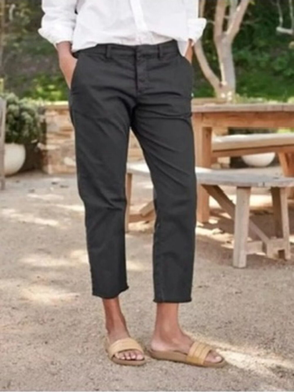Frank & Eileen Wicklow Crop Pants Washed Black Raw Hem Size 2